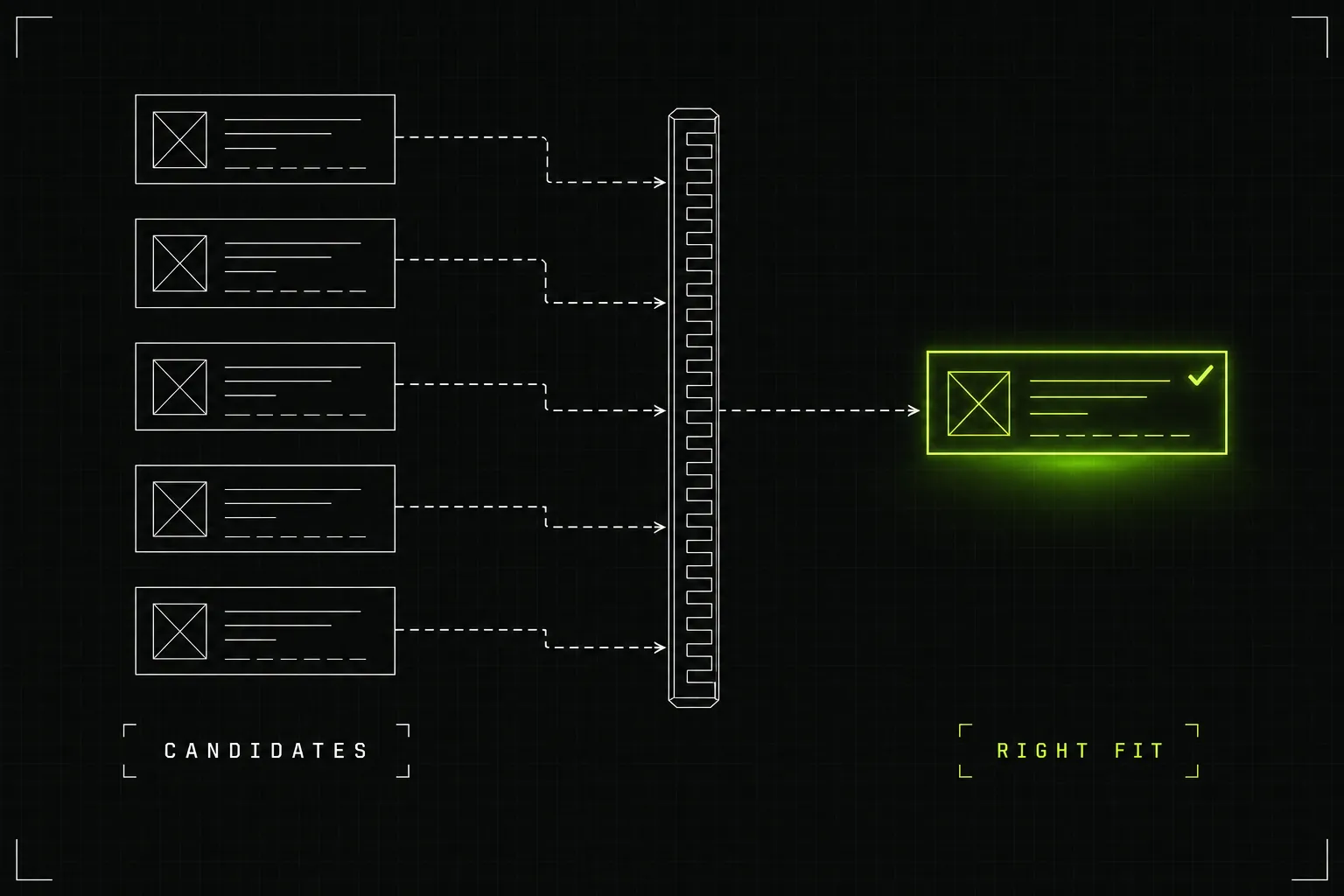 Diagram showing several candidate agencies filtered down to a single right-fit choice